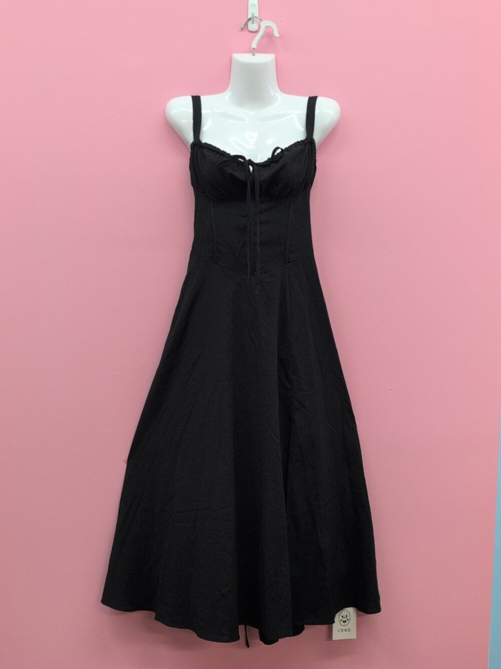Cider Square Neck Bowknot Corset Ruffle Split Cami High Waist Maxi Medium Black